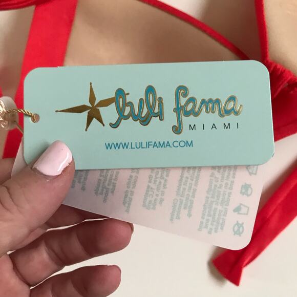 Luli Fama Bathing Swim Suit Red Molded Push Up Bandeau Halter Top NWT Size XS - Picture 7 of 10